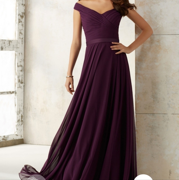 Size 26 SLATE blue chiffon Aline gown for formal or wedding Mori Lee NWT. - Picture 9 of 13